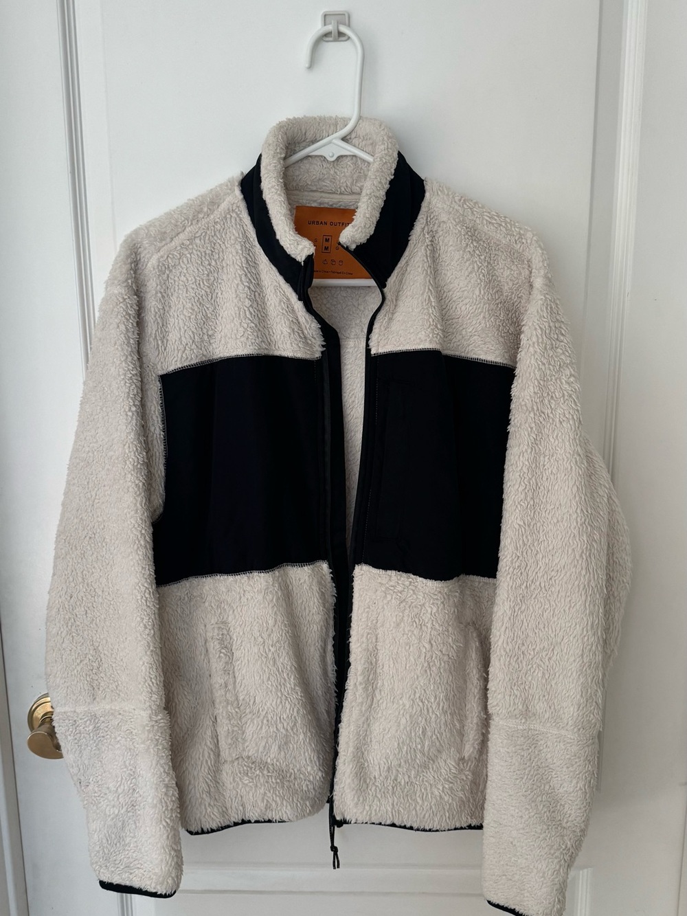 Urban Outfitters Cream and Black Sherpa Zip-Up Jacket